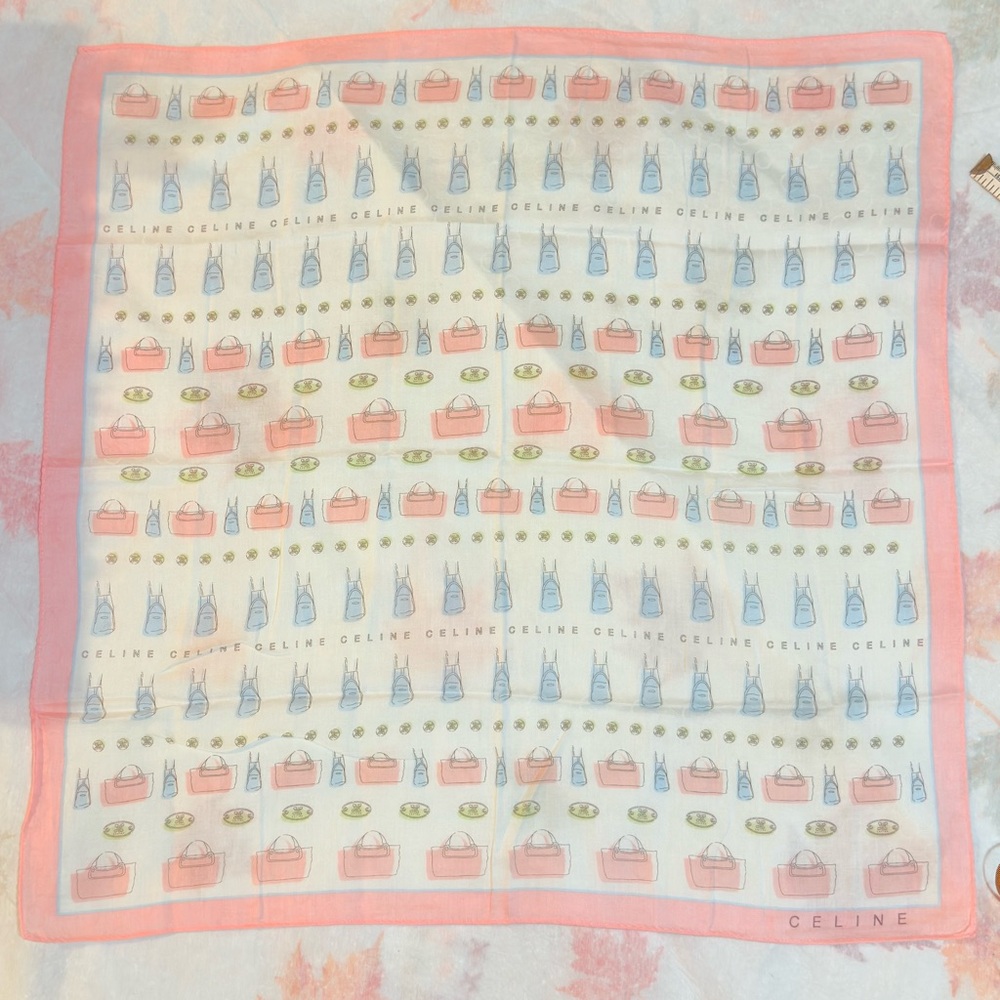 Celine Pink and White Patterned Scarf Cotton